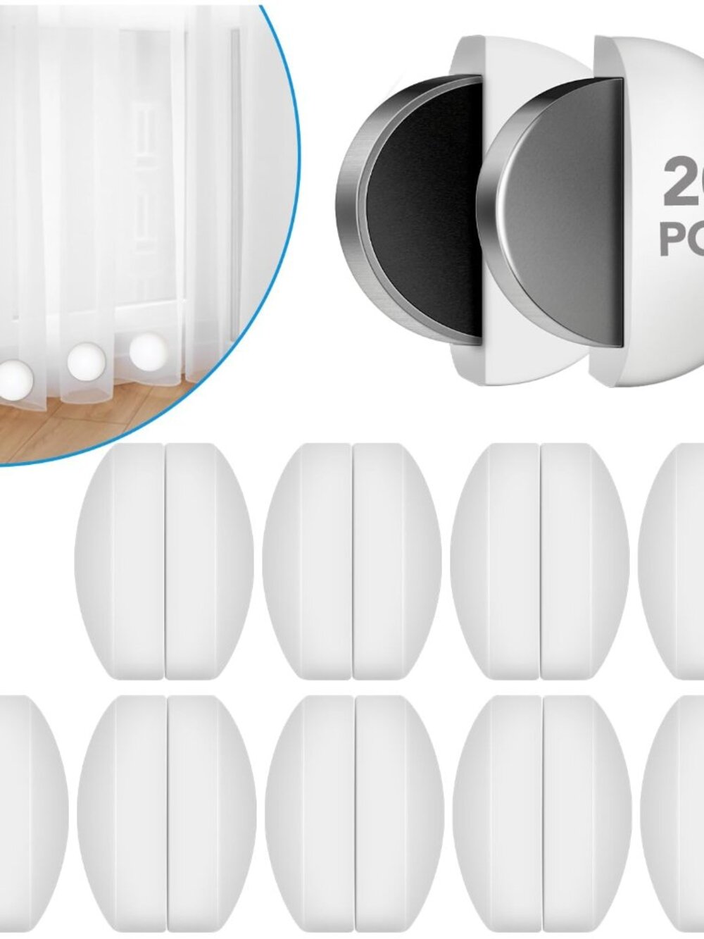 20 Pack Shower Curtain Weights, Magnetic Curtain Weights, 10 Pairs